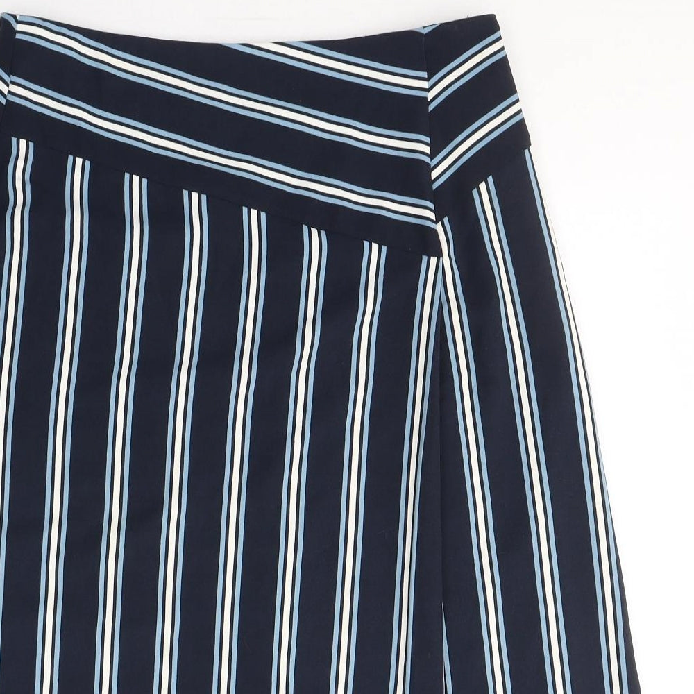 Marks and Spencer Womens Blue Striped Polyester A-Line Skirt Size 12   Zip