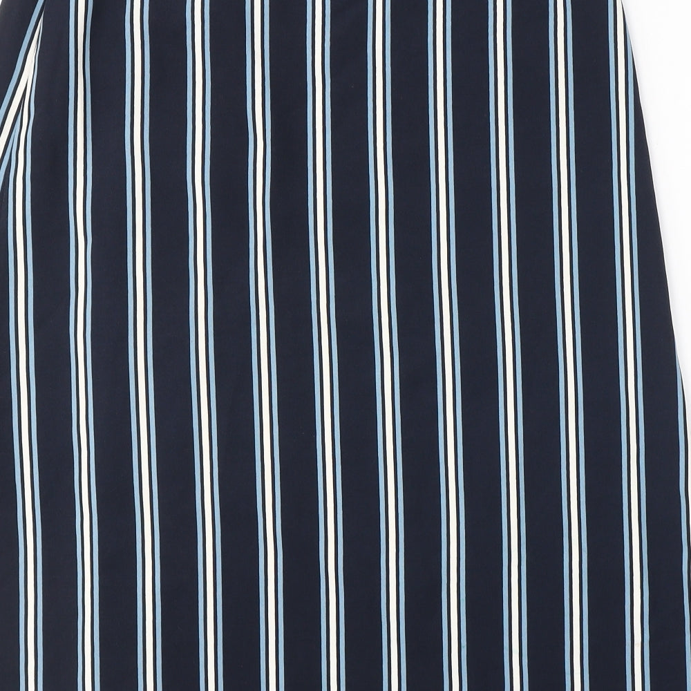 Marks and Spencer Womens Blue Striped Polyester A-Line Skirt Size 12   Zip