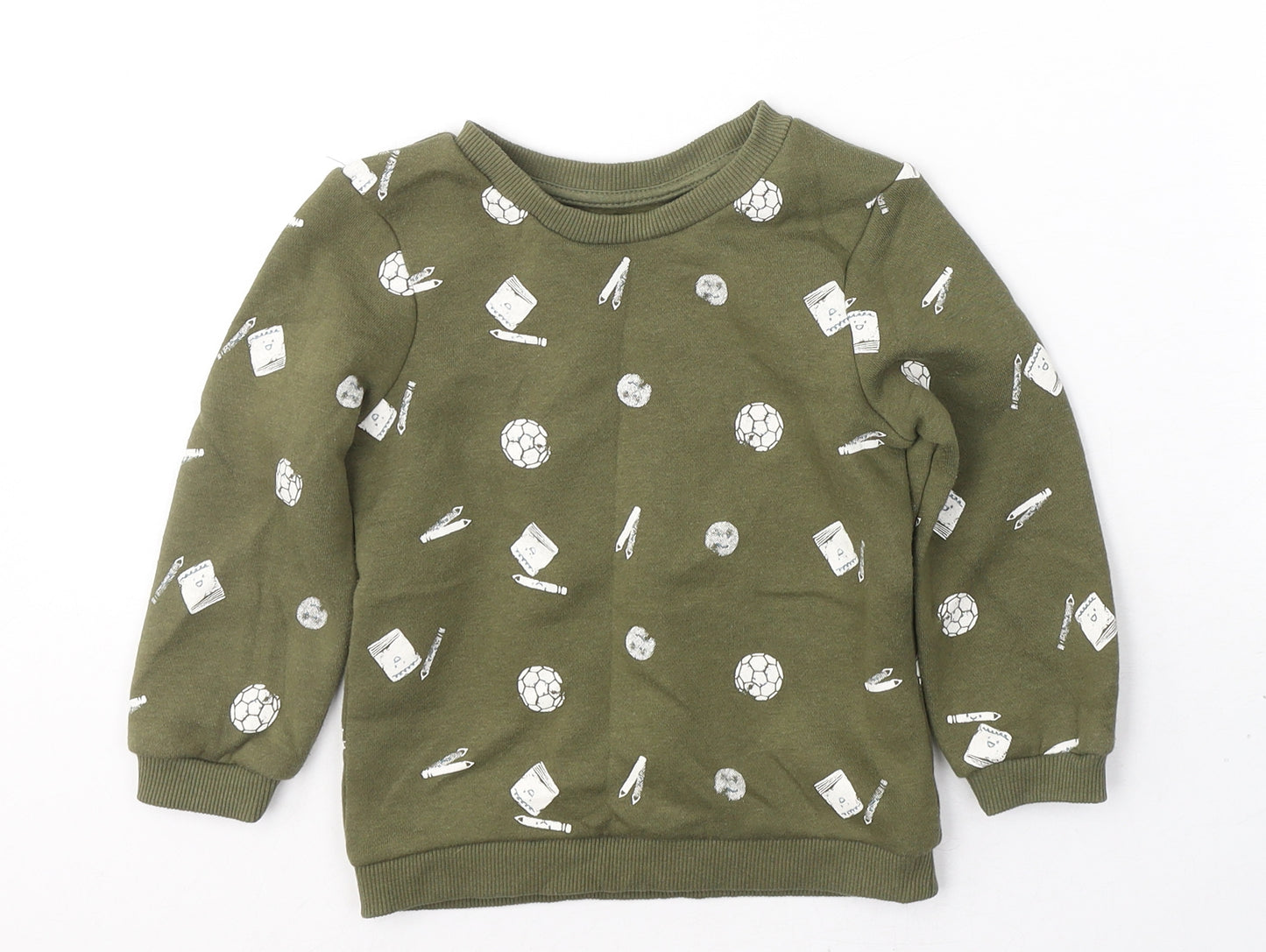 Primark Boys Green  Cotton Pullover Sweatshirt Size 2-3 Years  Pullover - School icons