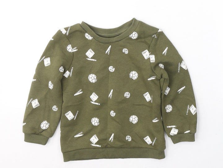 Primark Boys Green  Cotton Pullover Sweatshirt Size 2-3 Years  Pullover - School icons