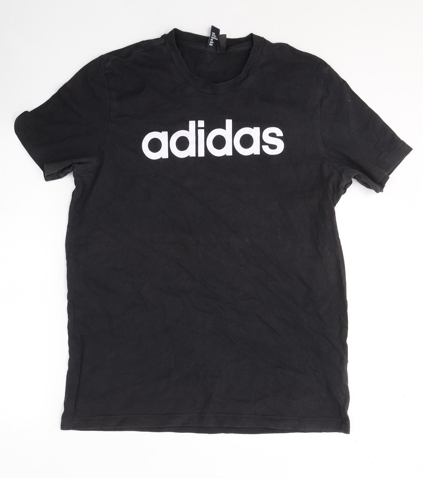 adidas Mens Black  Cotton  T-Shirt Size L Round Neck