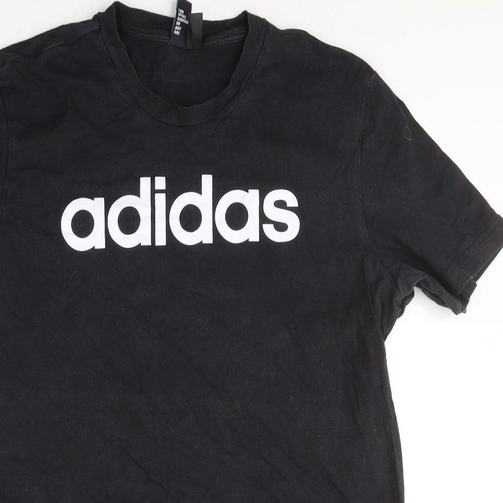 adidas Mens Black  Cotton  T-Shirt Size L Round Neck