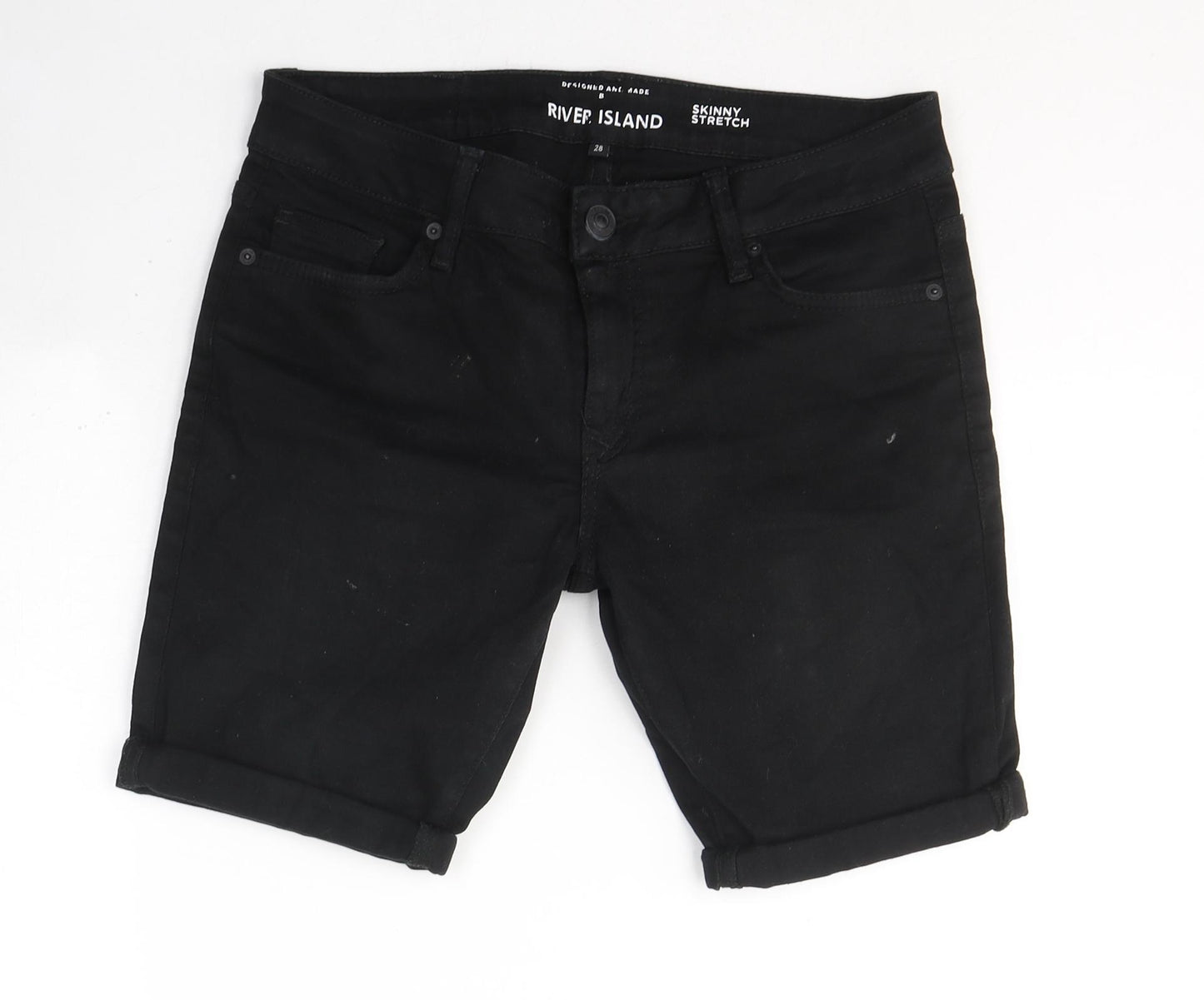 River Island Mens Black  Cotton Bermuda Shorts Size 28 in L8 in Slim Button