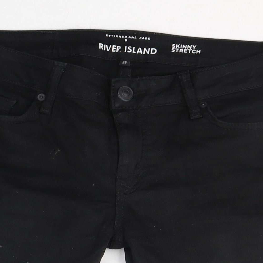 River Island Mens Black  Cotton Bermuda Shorts Size 28 in L8 in Slim Button