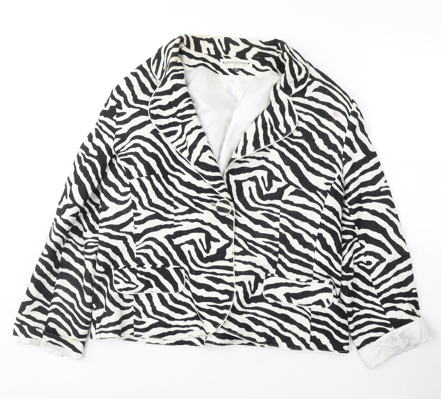 Simon Jefferey Womens Black Animal Print Viscose Jacket Blazer Size 16