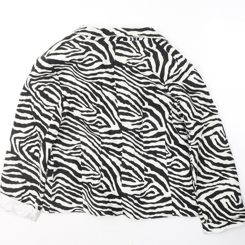 Simon Jefferey Womens Black Animal Print Viscose Jacket Blazer Size 16