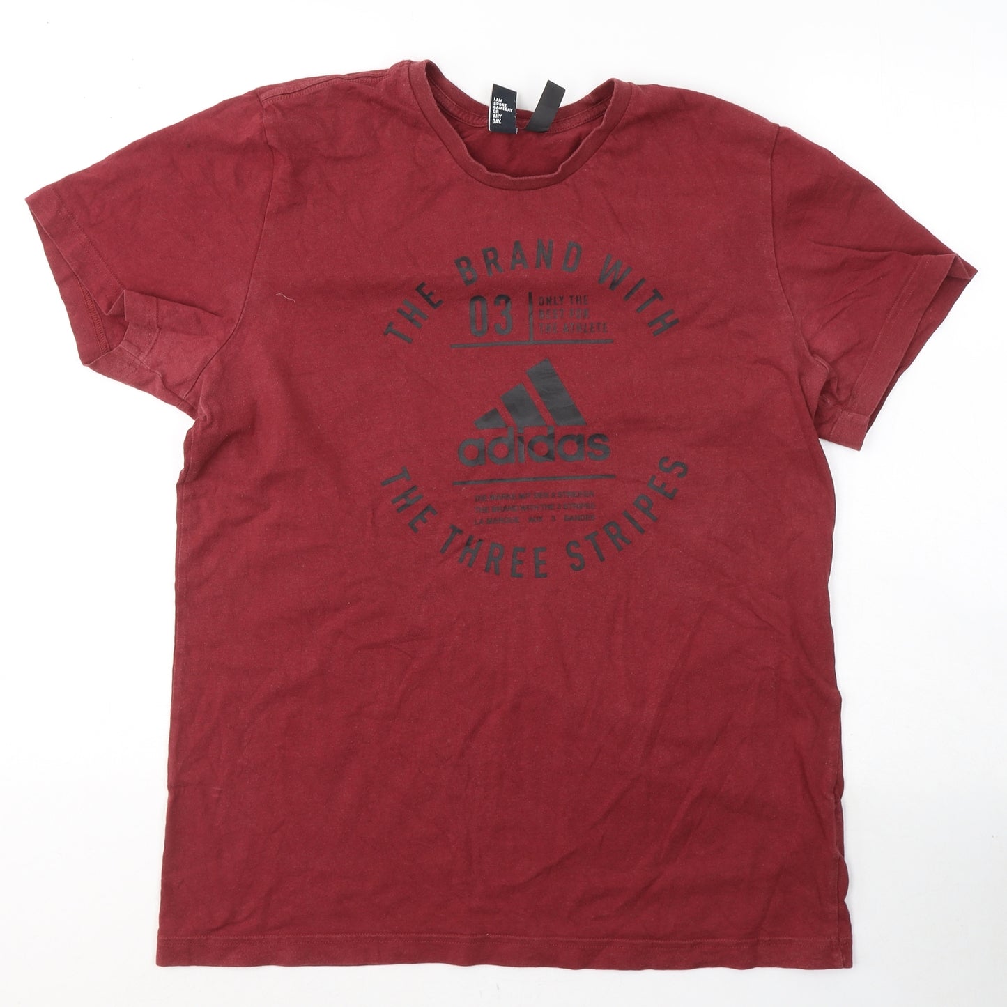 adidas Mens Red  Cotton  T-Shirt Size L Round Neck