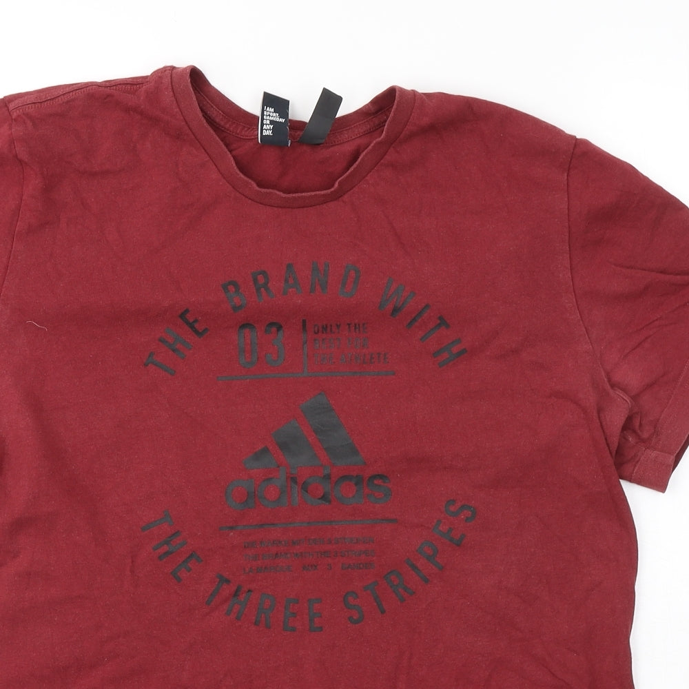 adidas Mens Red  Cotton  T-Shirt Size L Round Neck