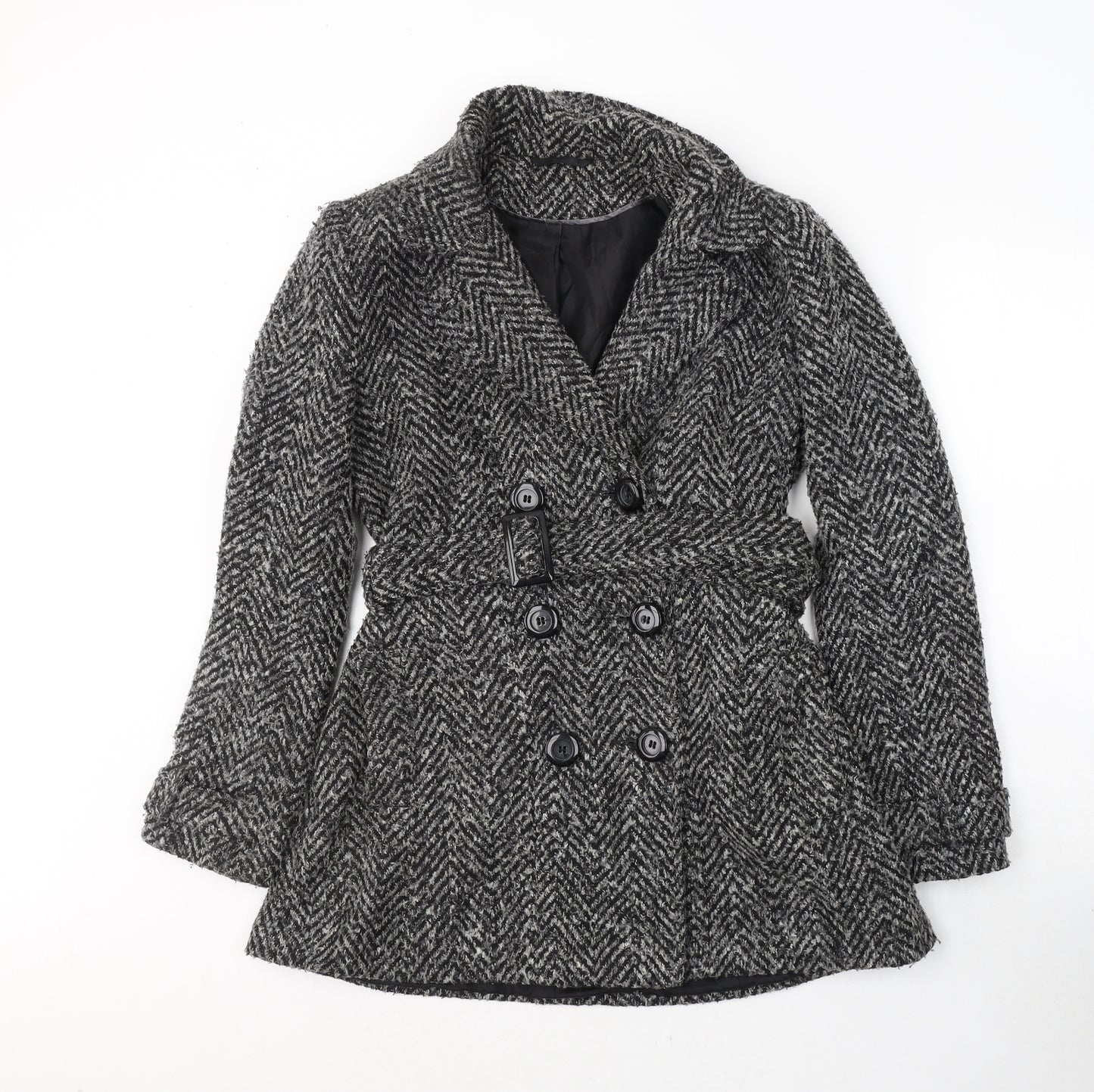 F&F Womens Black Geometric  Pea Coat Coat Size 10  Button