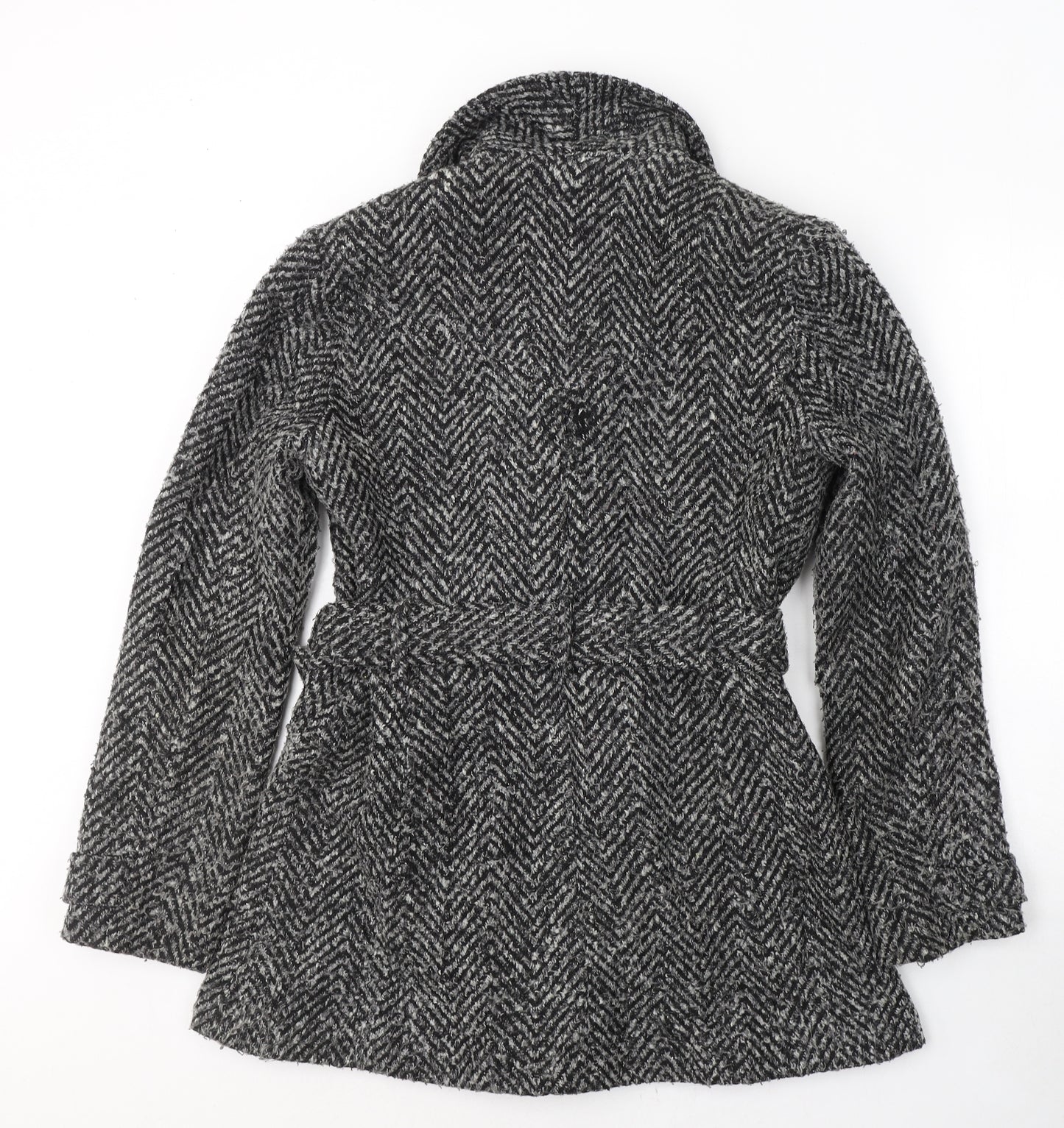 F&F Womens Black Geometric  Pea Coat Coat Size 10  Button