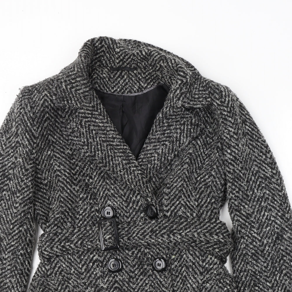 F&F Womens Black Geometric  Pea Coat Coat Size 10  Button