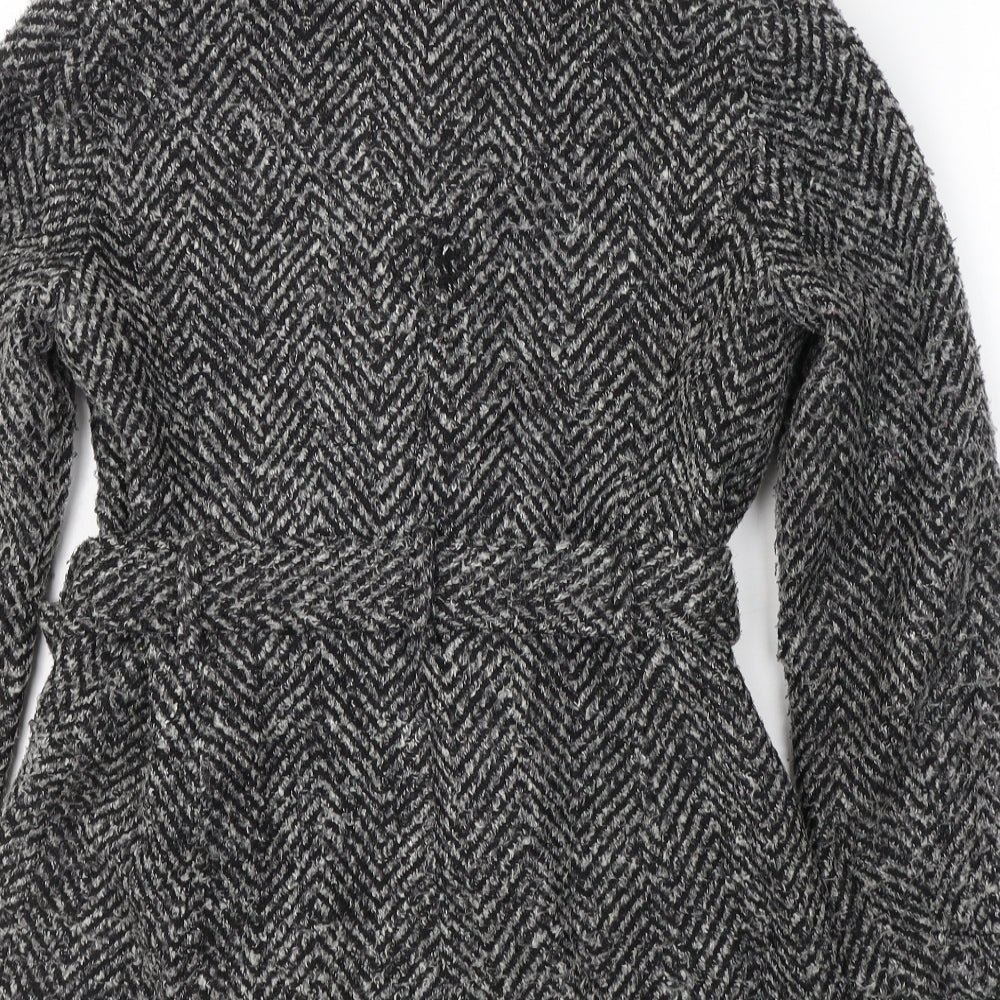 F&F Womens Black Geometric  Pea Coat Coat Size 10  Button