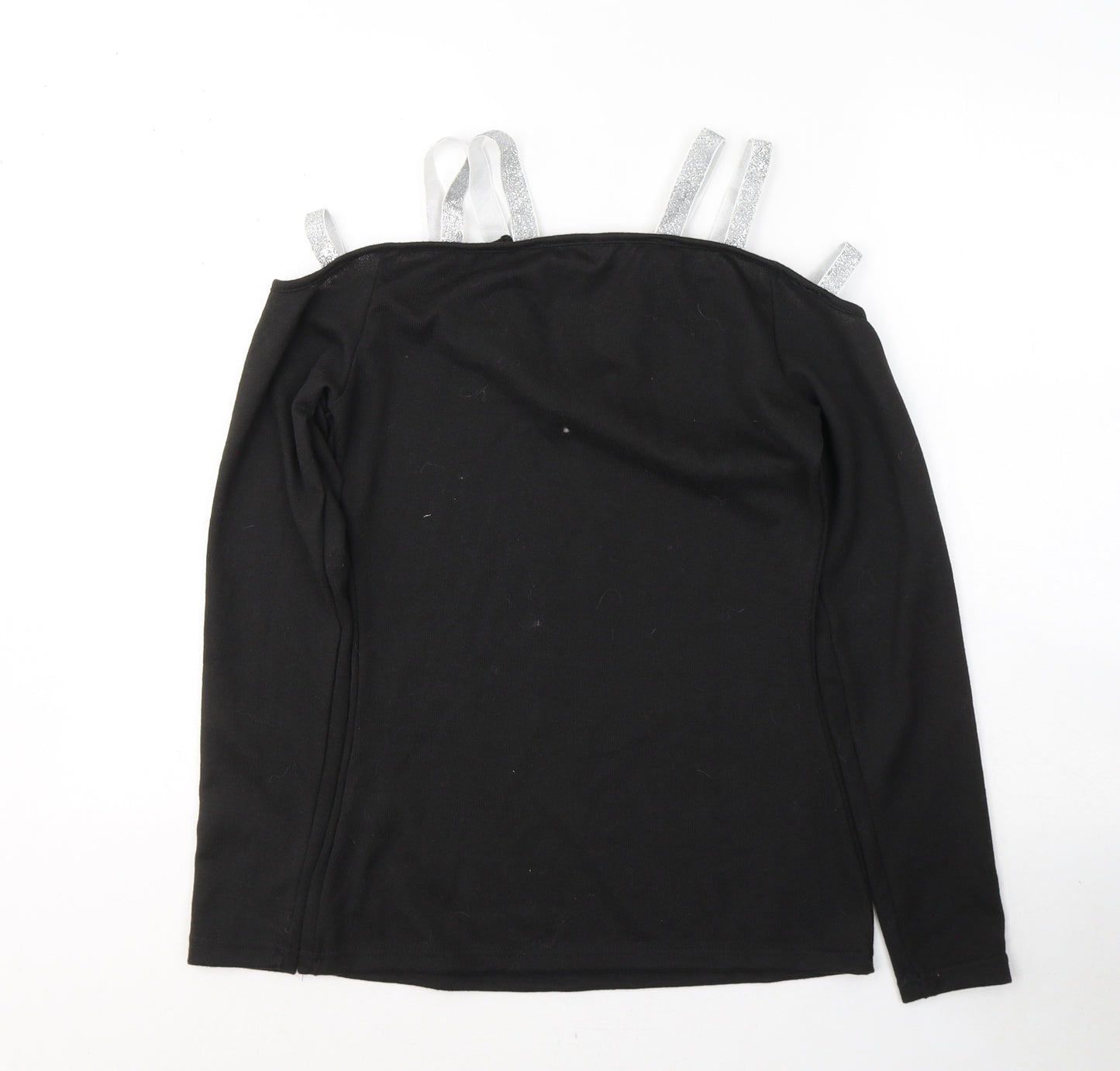 Fashion Womens Black V-Neck  Polyester Pullover Jumper Size M