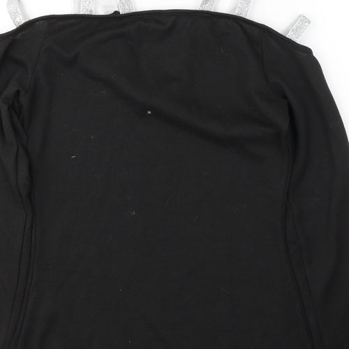 Fashion Womens Black V-Neck  Polyester Pullover Jumper Size M