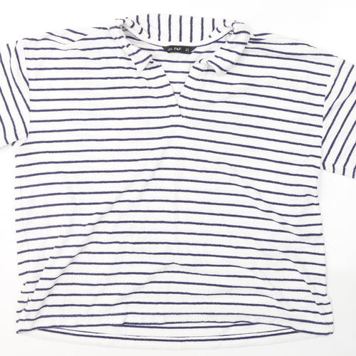 Primark Womens White Striped Cotton Basic T-Shirt Size 12 Round Neck