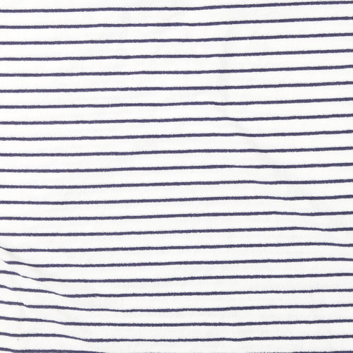 Primark Womens White Striped Cotton Basic T-Shirt Size 12 Round Neck