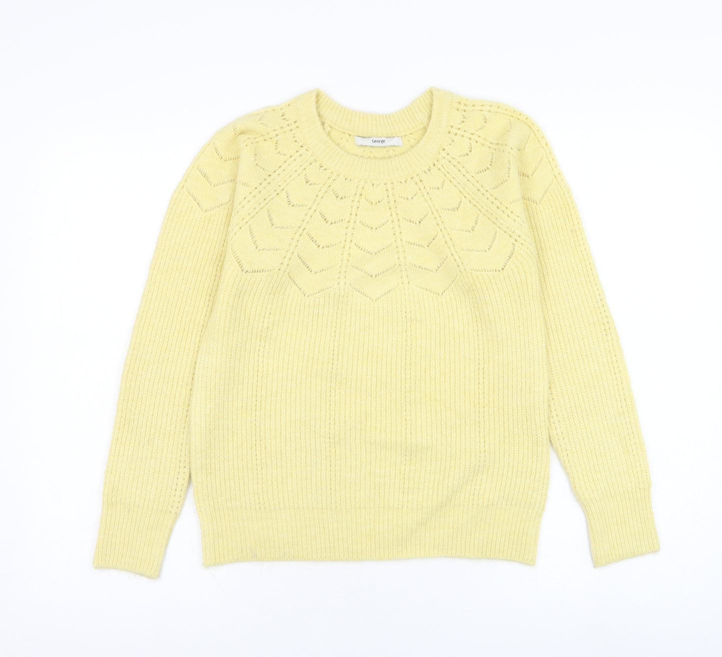 George Womens Yellow Round Neck  Acrylic Pullover Jumper Size XS