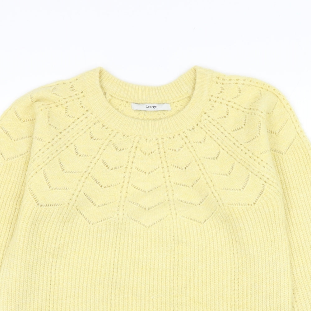 George Womens Yellow Round Neck  Acrylic Pullover Jumper Size XS