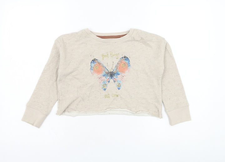 NEXT Girls Beige  Cotton Pullover Sweatshirt Size 6 Years  Pullover - Butterfly