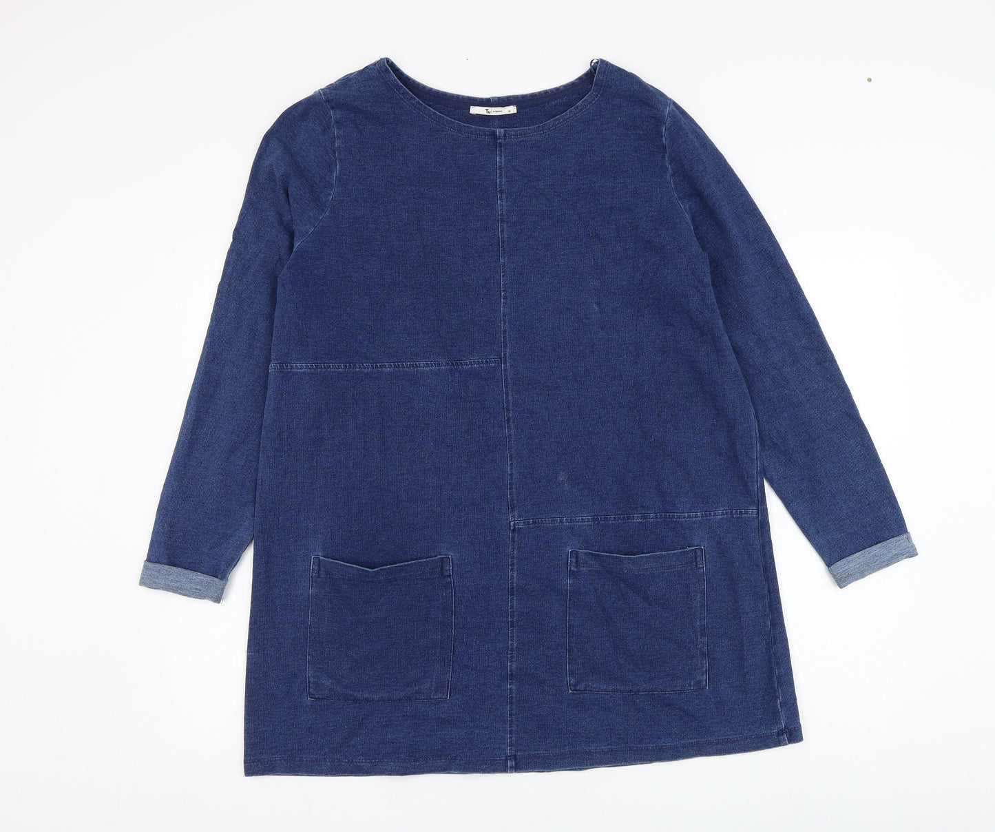 TU Womens Blue  Cotton Jumper Dress  Size 16  Round Neck Pullover