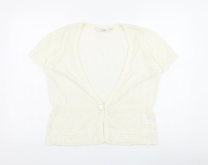 EWM Womens Ivory V-Neck Acrylic Cardigan Jumper Size 14