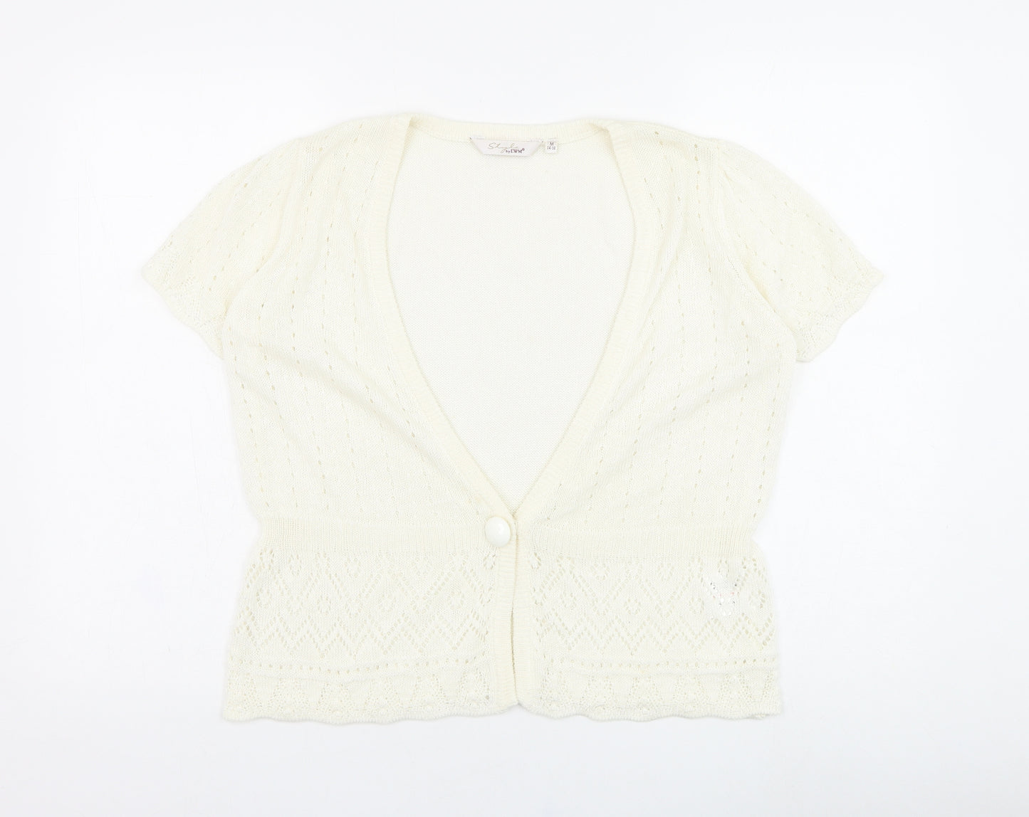 EWM Womens Ivory V-Neck  Acrylic Cardigan Jumper Size 14
