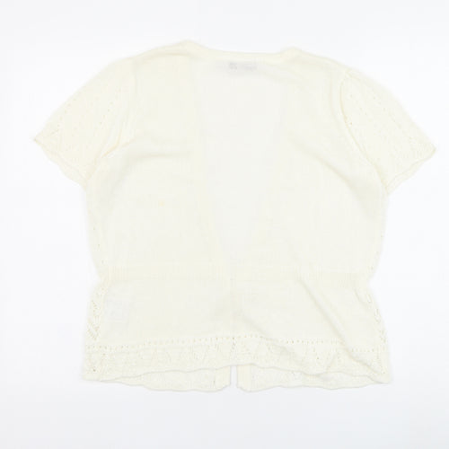 EWM Womens Ivory V-Neck  Acrylic Cardigan Jumper Size 14