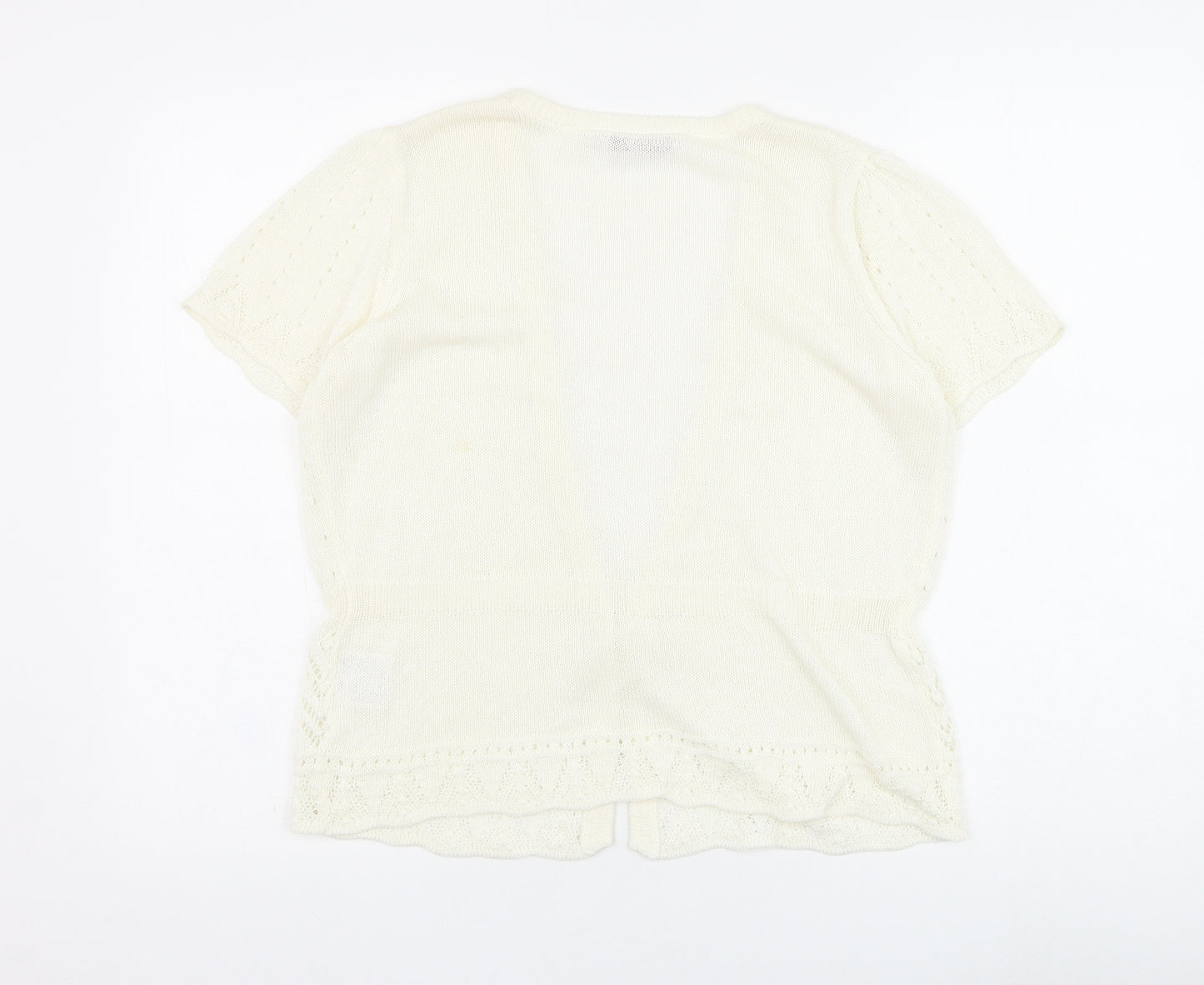 EWM Womens Ivory V-Neck  Acrylic Cardigan Jumper Size 14
