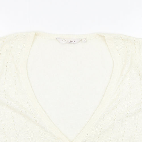 EWM Womens Ivory V-Neck  Acrylic Cardigan Jumper Size 14