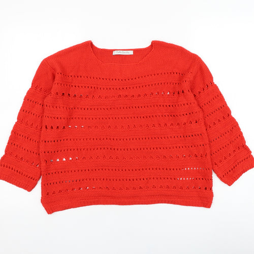 Betty Barclay Womens Red Round Neck  Acrylic Pullover Jumper Size 10
