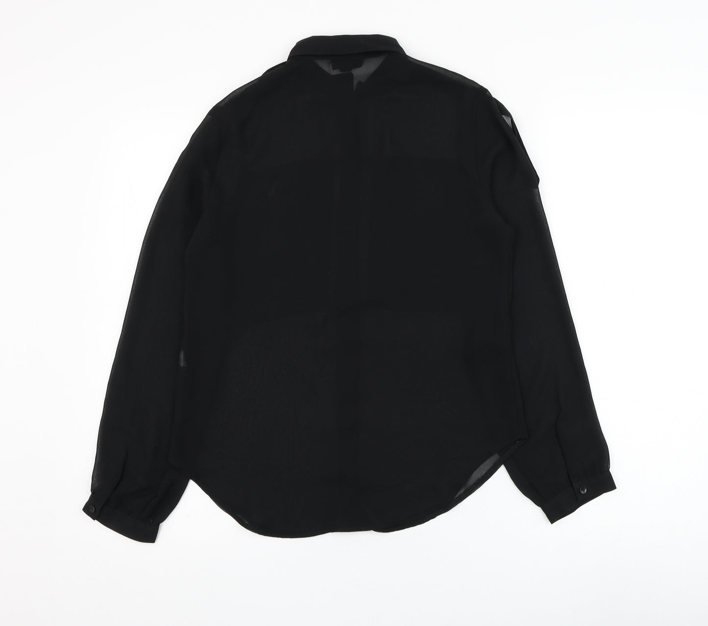 Topshop Womens Black  Polyester Basic Button-Up Size 6 Collared