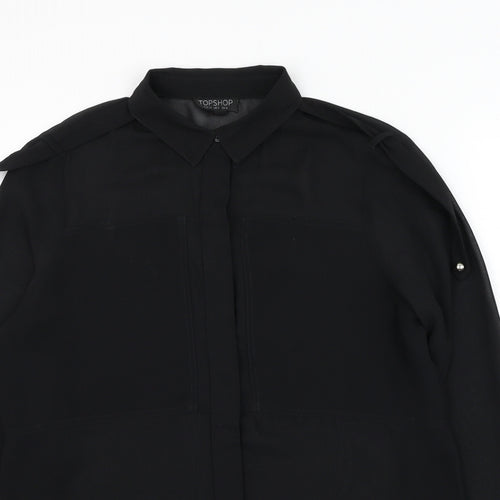 Topshop Womens Black  Polyester Basic Button-Up Size 6 Collared