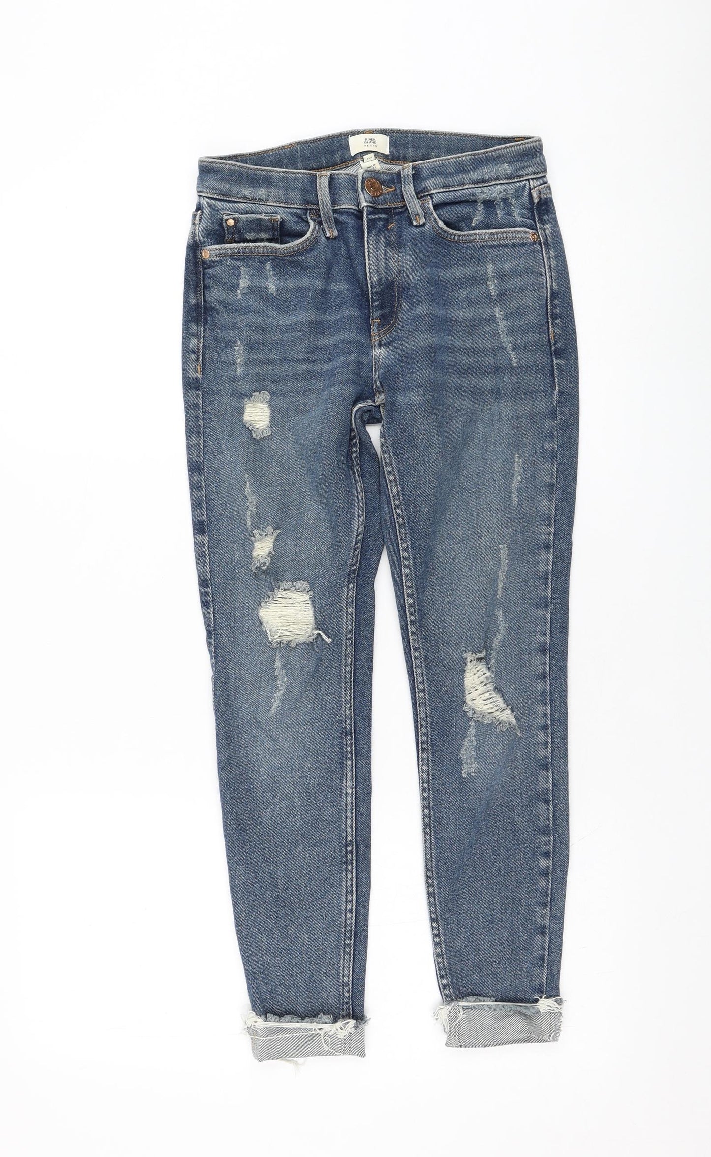 River Island Womens Blue  Cotton Straight Jeans Size 8 L25 in Regular Zip