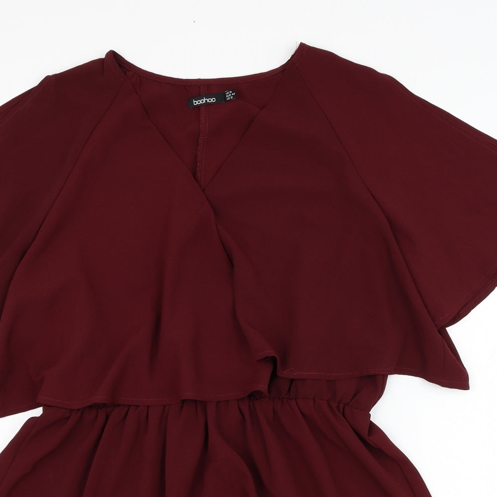 Boohoo Womens Purple  Polyester Basic Blouse Size 16 V-Neck