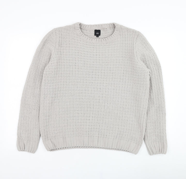 River Island Womens Grey Round Neck  Polyester Pullover Jumper Size M