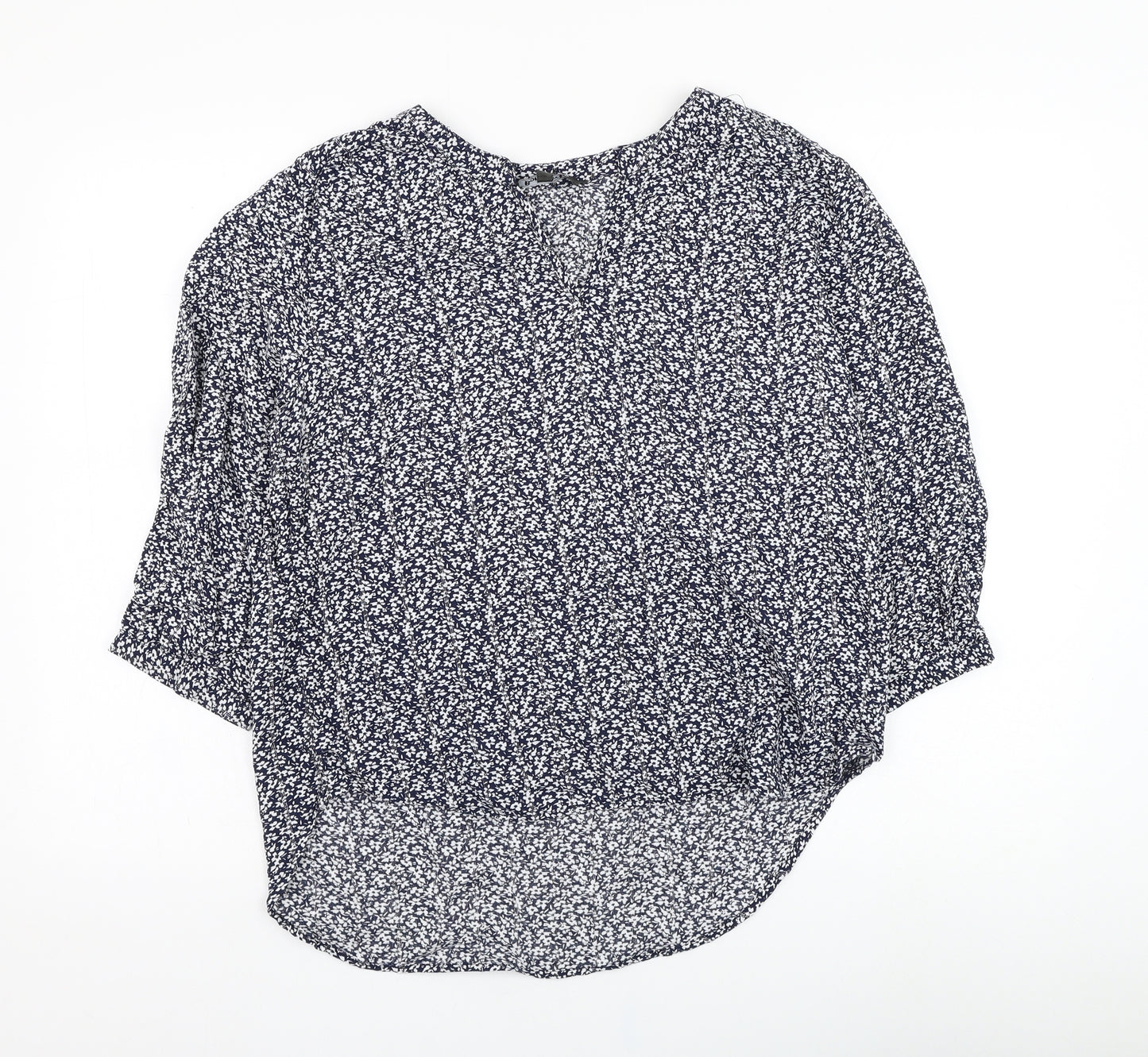 Bonmarché Womens Blue Floral Viscose Basic Blouse Size 14 V-Neck