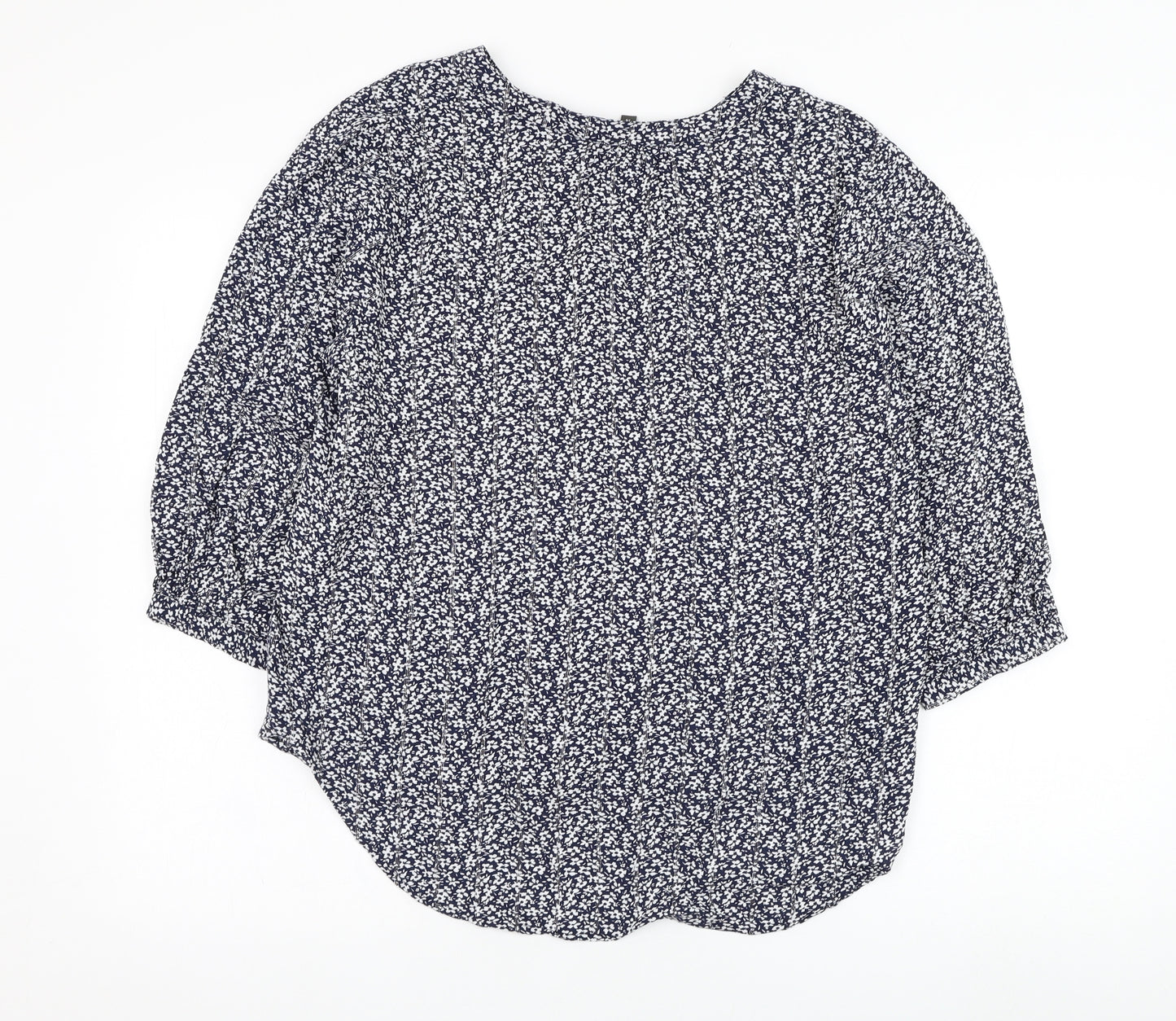 Bonmarché Womens Blue Floral Viscose Basic Blouse Size 14 V-Neck