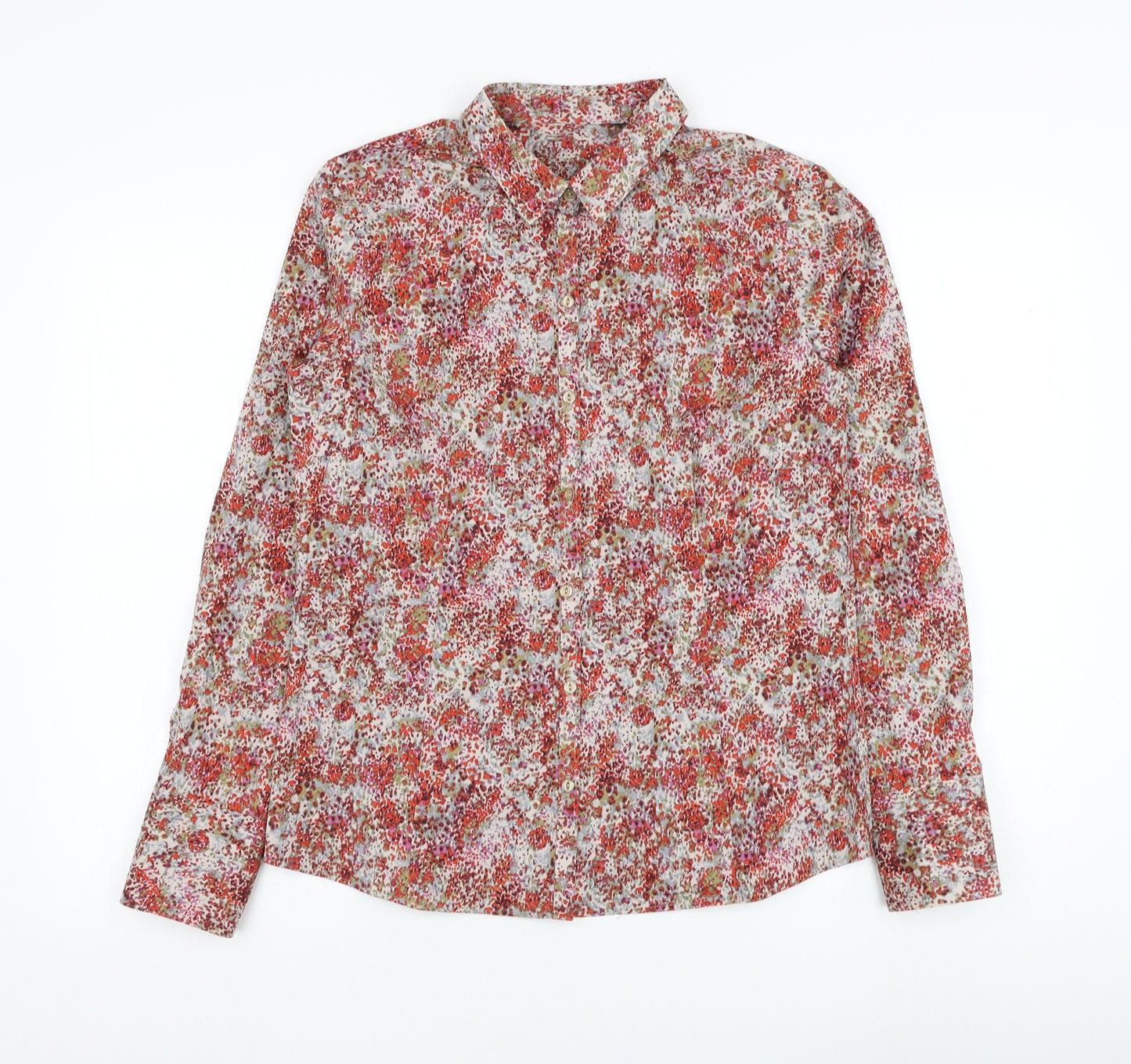 Preworn Womens Red  Cotton Basic Button-Up Size S Collared