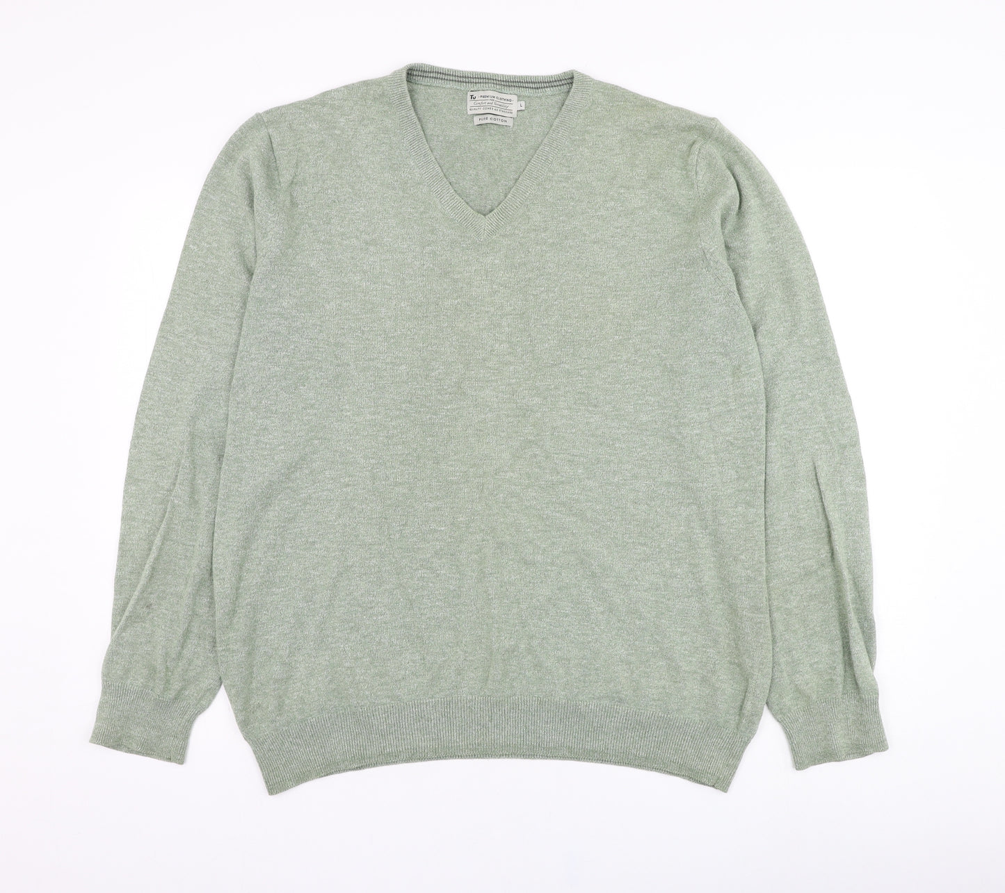 Ty Mens Green Round Neck  Cotton Pullover Jumper Size L