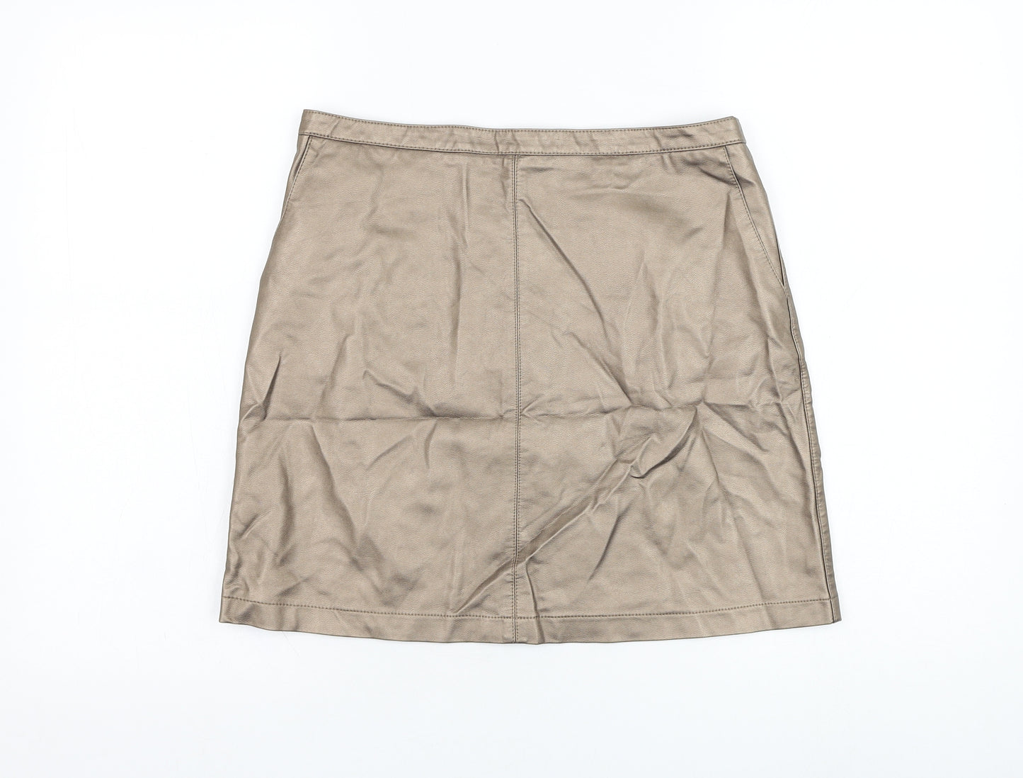 Papaya Womens Gold  Viscose Mini Skirt Size 10   Zip