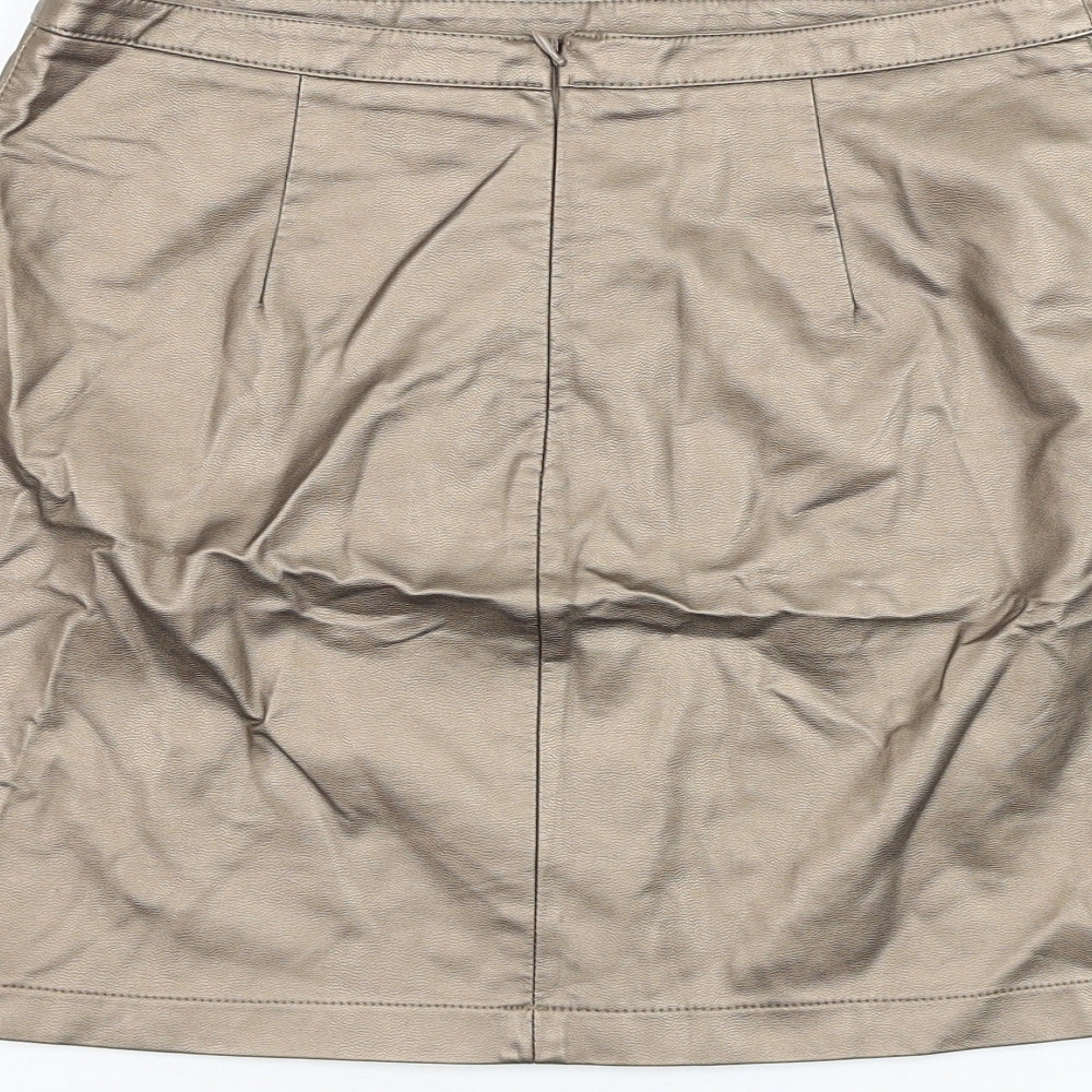 Papaya Womens Gold  Viscose Mini Skirt Size 10   Zip