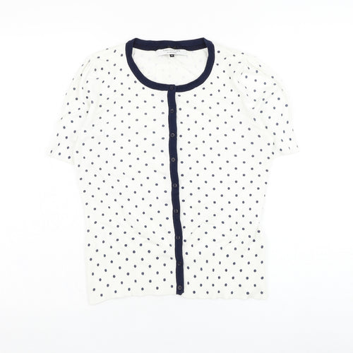John Lewis Womens White Round Neck Polka Dot Cotton Cardigan Jumper Size M