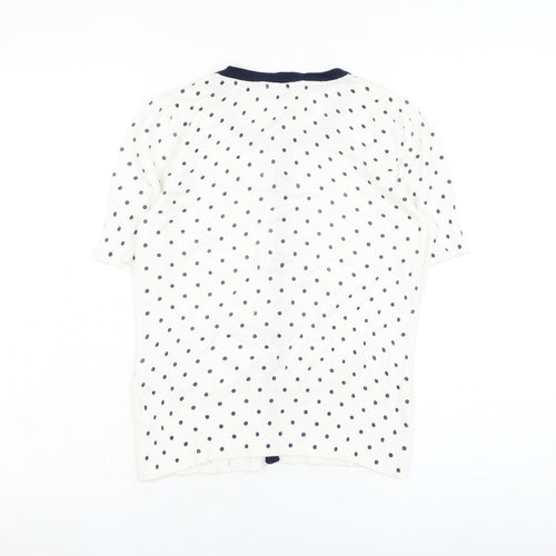 John Lewis Womens White Round Neck Polka Dot Cotton Cardigan Jumper Size M