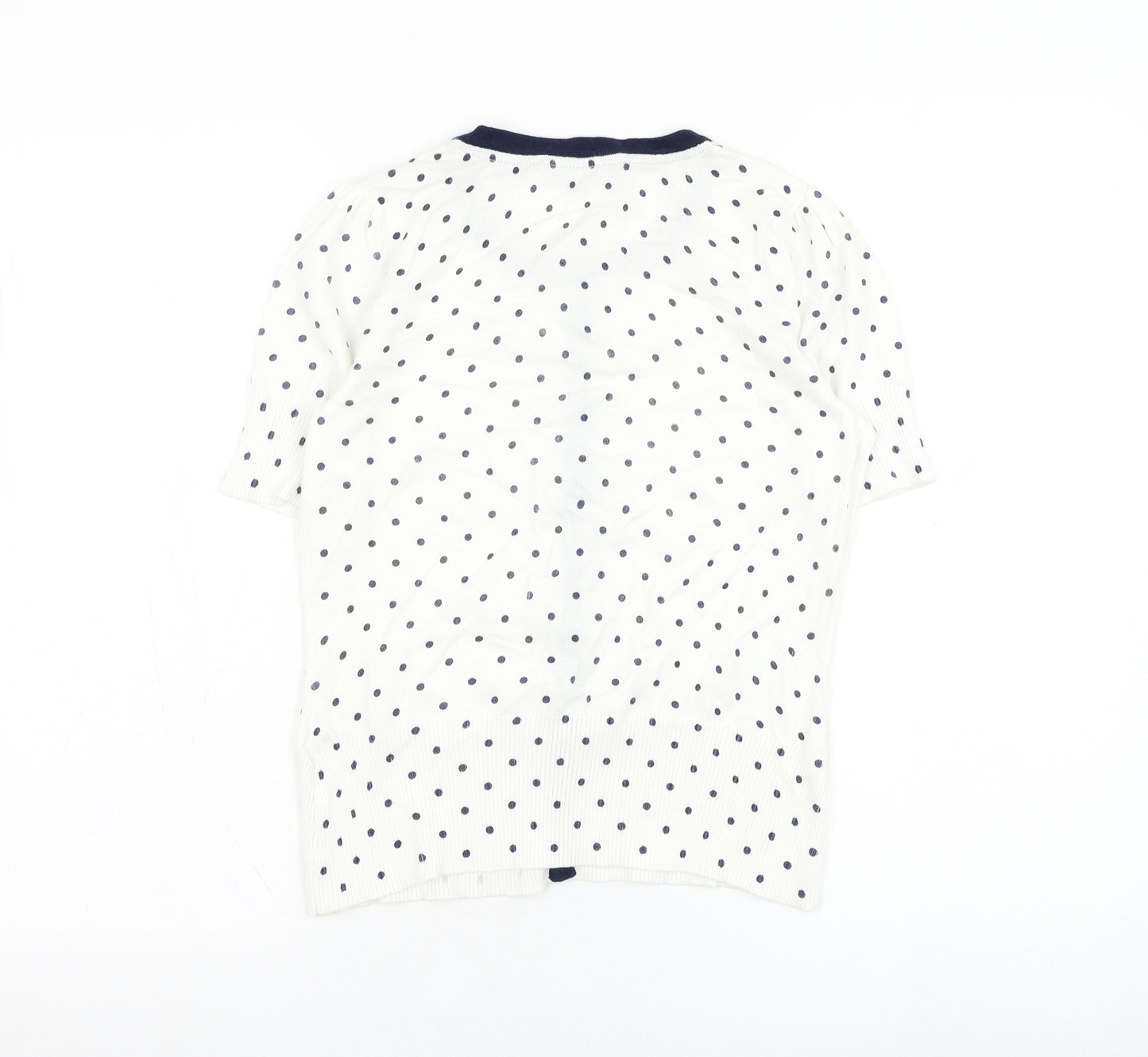 John Lewis Womens White Round Neck Polka Dot Cotton Cardigan Jumper Size M