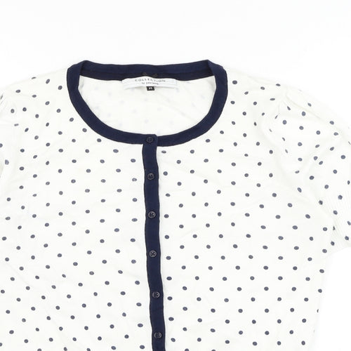 John Lewis Womens White Round Neck Polka Dot Cotton Cardigan Jumper Size M