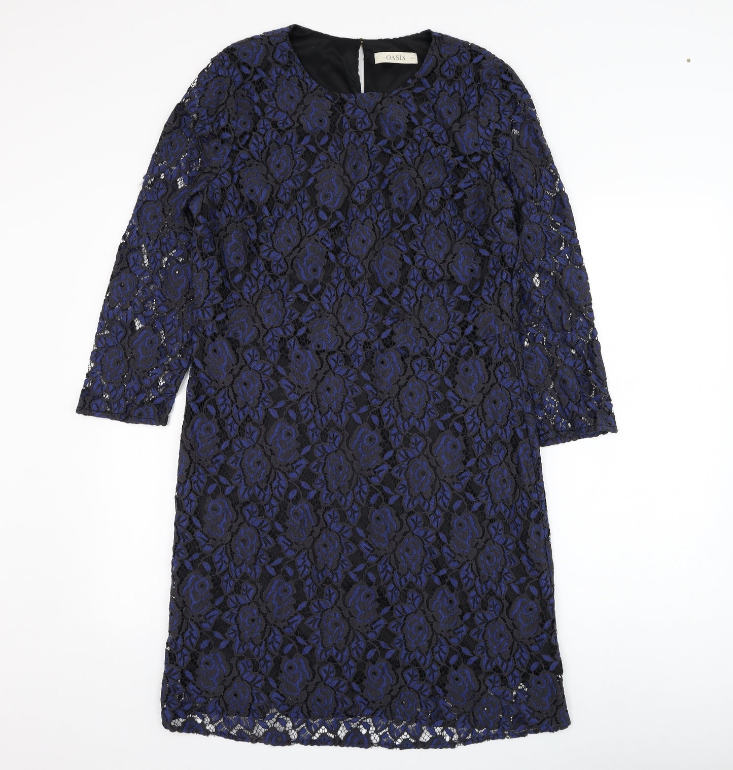 Oasis Womens Blue  Polyamide Shift  Size 16  Round Neck Zip - Flower