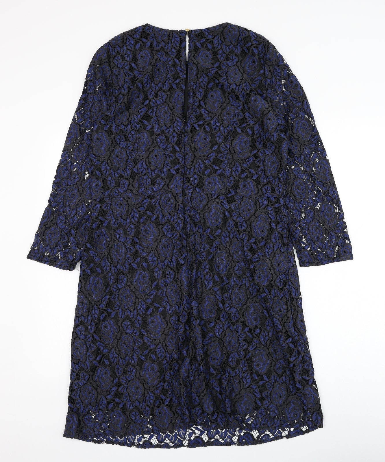 Oasis Womens Blue  Polyamide Shift  Size 16  Round Neck Zip - Flower
