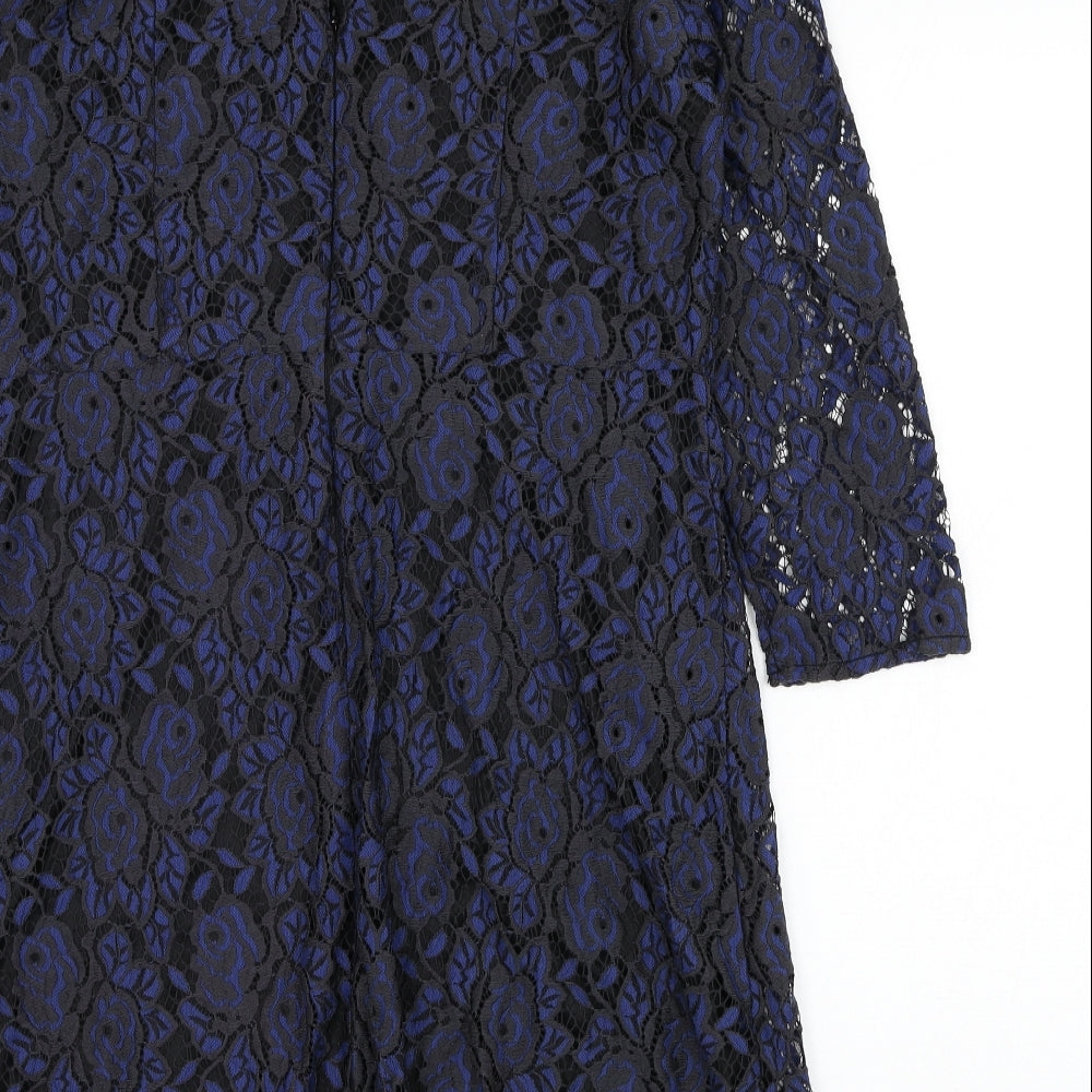 Oasis Womens Blue  Polyamide Shift  Size 16  Round Neck Zip - Flower