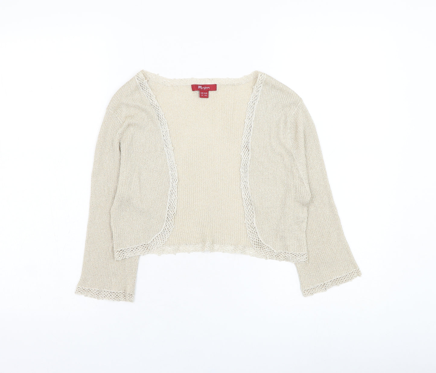 Monsoon Womens Gold Square Neck  Polyester Cardigan Jumper Size 14