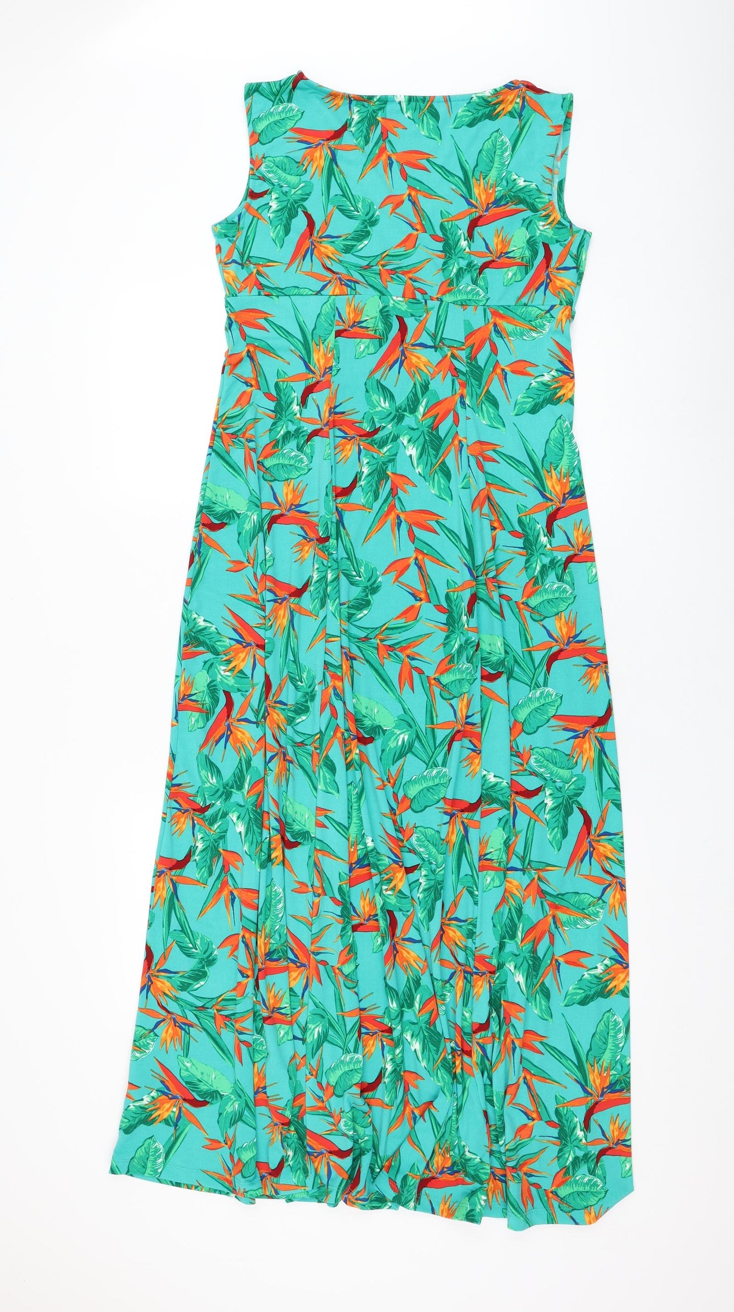 Joanna Hope Womens Green Floral Polyester Maxi  Size 12  V-Neck Pullover